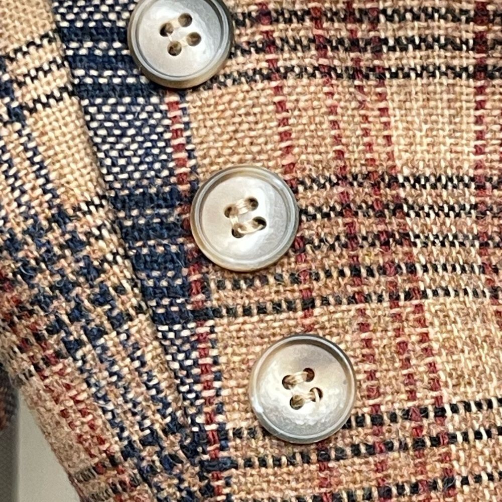 Vintage Jantzen Tan Blue Plaid  Tweed Blazer Sz 12 Lined Classic Preppy Academia - Picture 6 of 8